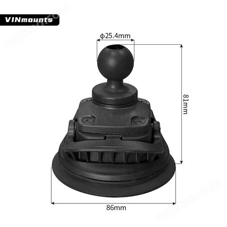 VINmounts®带单球头的工业吸盘底座适配1”球头“B”尺寸