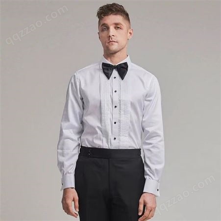 男士结婚礼服衬衫衬衫 新浪纯棉高级感塔式多白色长袖衬衫