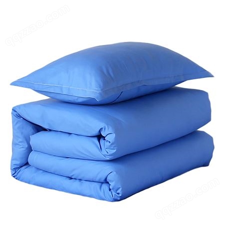 纯蓝色三件套纯棉床单靠蓝色被套定制印logo宿舍单位单人床上用品